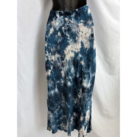 Young Fabulous and Broke Blue Tie Dye Pull On Midi Skirt Size M Sylvie Side Slit - Picture 2 of 8